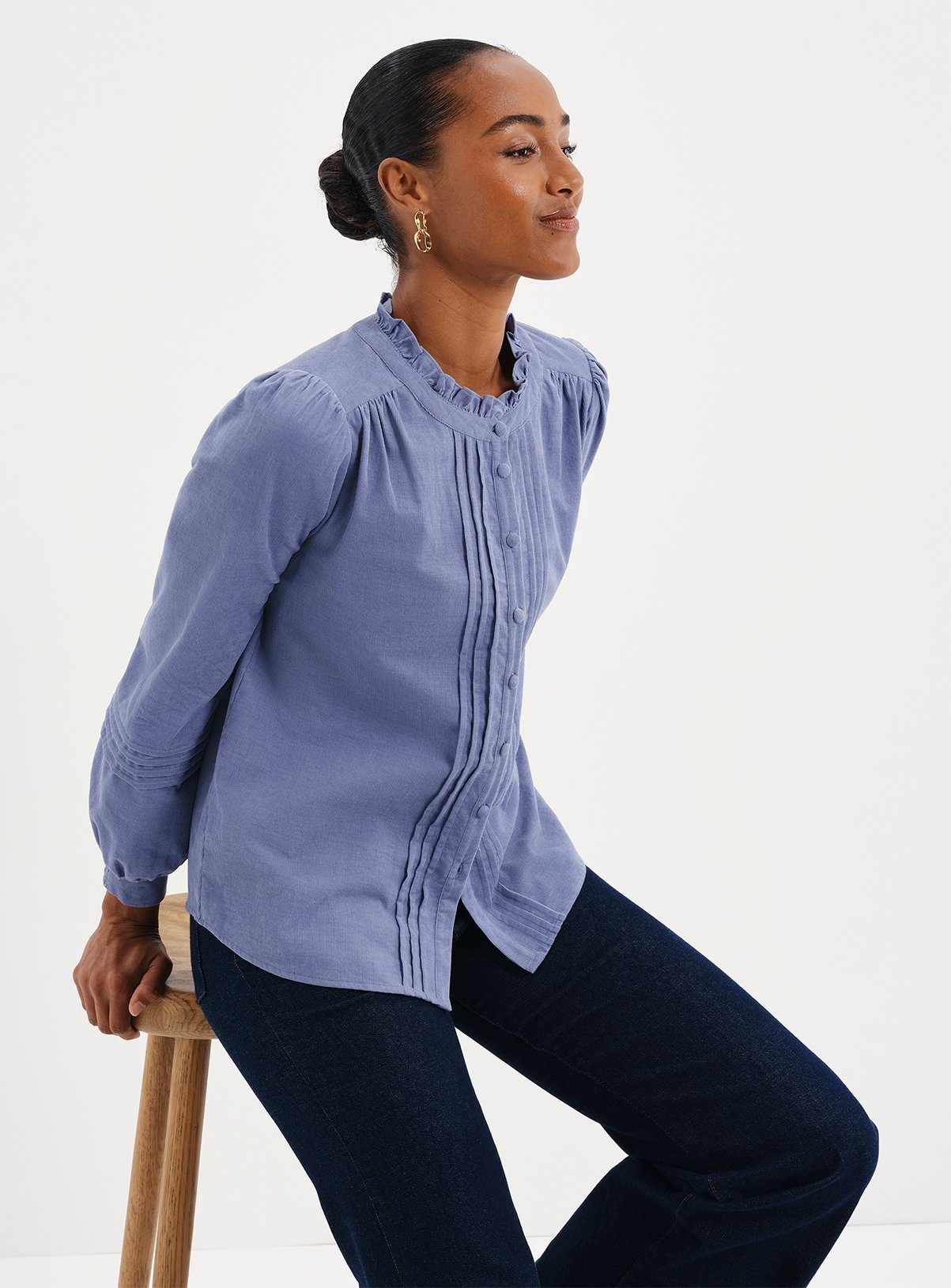 FINERY Lucy Corduroy Pintuck Long Sleeve Shirt 16 - Image 4 thumbnail